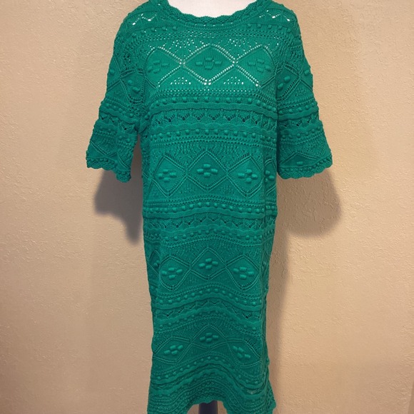 Boden Claudia Textured Chunky Open Knit Highland Green Sweater Dress Size 14L - Picture 1 of 8